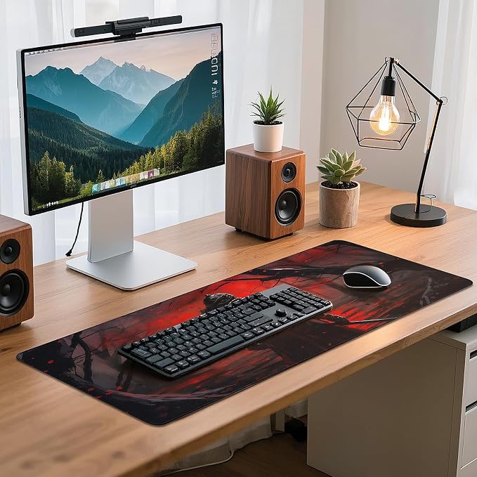 Gaming Mouse Pad - (31.5"×11.8") Japanese Samurai Large Mouse Pads for Desk - Desk Mat for Keyboard and Mouse with Non-Slip Base, Desks Pad Matfor Game/Office & Home