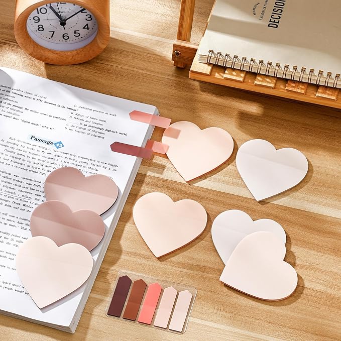 BAYTORY 500 Sheets Heart Shape Transparent Sticky Notes, 2.8 x 2.5 Inch | Colored Self-Stick Notes, Waterproof See Through Memo Pads, for Office & School Study Supplies