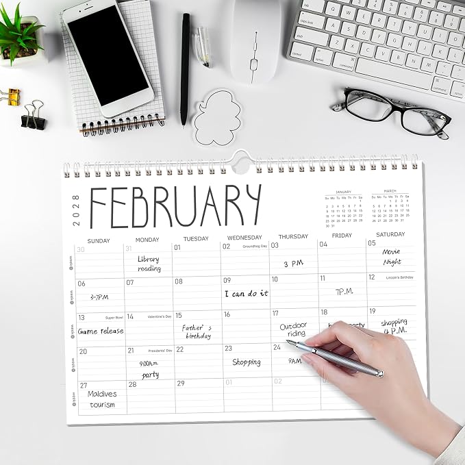 GuassLee Wall Calendar 2026, 24-Month Desk/Wall Academic Calendar from Jun. 2026 to May. 2028,17" X 12" Desktop Hanging Monthly Planner with Thick Paper Spiral Bound for Easy Organizing