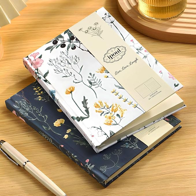 Floral Journal for women, Floret Hardcover Notebook, A5, 6x8, Medium Ruled Notebook, Lay-flat, Linen Journal, Notebooks for School, Writing Journal, Reading Journal, Garden Journal, White