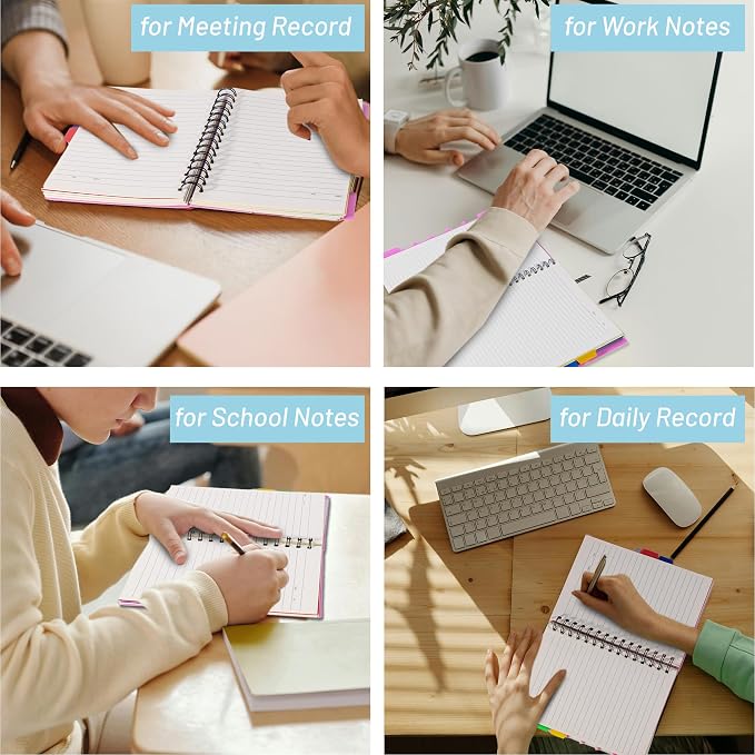 CAGIE 5 Subject Notebook 8.5 x 11, A4 Spiral Notebooks with Dividers Tabs | College Ruled 240 Pages Spiral Notebook for Note Taking, School, Work, Blue