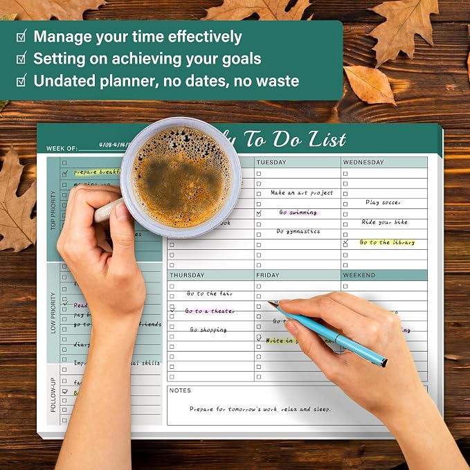 Weekly To Do List Notepad - 52 Undated Glue Bound Tear-Off Sheets (8.5"x11") for Desk Planning | Home, Work & School Organization Pad for Women & Men
