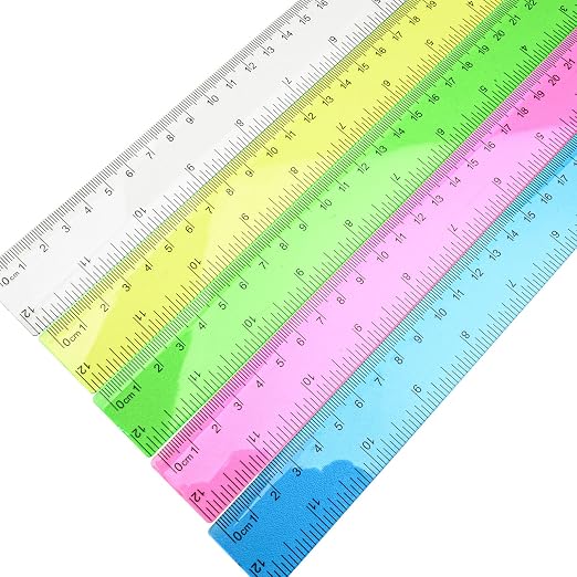 5 Pieces Transparent Clear Plastic Ruler, 12 inch (30cm) Ruler, Pack of 5, Clear Ruler, Plastic Ruler, Rulers for Kids, Measuring Tools, Ruler Set, Ruler inches and Centimeters (Clear)
