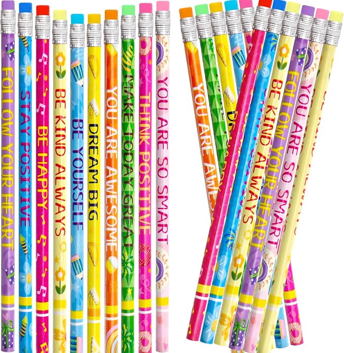 Fancy Land Inspirational Pencils with Eraser, Motivational Sayings, 50PCS | Wooden, Motivational Sayings, Classroom School Teacher Award, For Kids