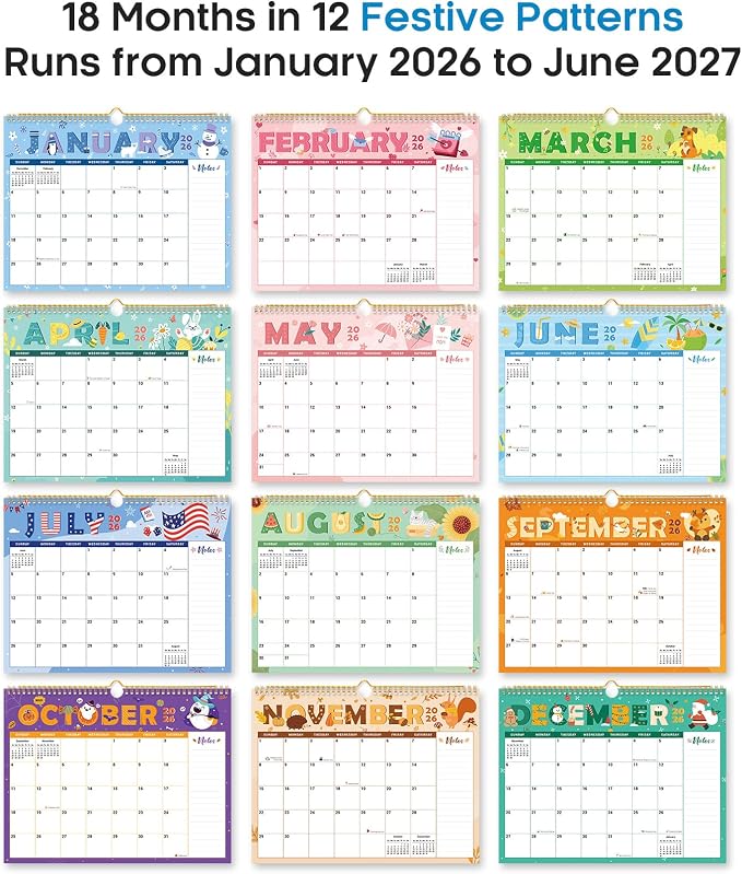 Calendar 2026-2027,18-Month Wall Calendar Runs from Jan 2026 to Jun 2027, 11.5" x 14.7", Large Monthly Calendar with Twin-Wire Binding, Perfect for Home or Office - Seasonal