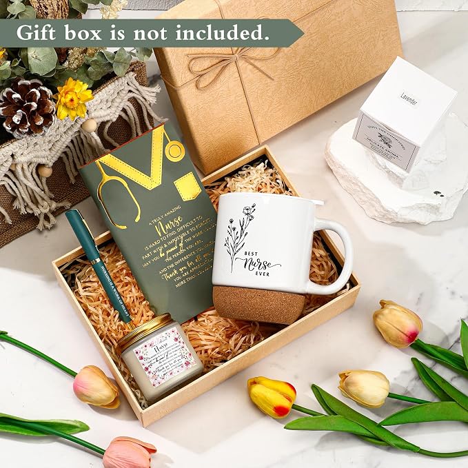Sayglossy 4 Pcs Nurse Gifts Set for Women Men Nicu Practitioner School Nurses PU Leather Notebook Coffee Mug Scented Candle Ballpoint Pen for CNA RN Gifts Nurse Retirement Birthday Teacher Coworker