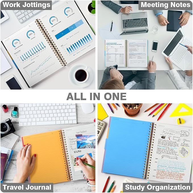 Spiral Notebook 8.5" x 11", 5 Subject Notebooks College Ruled with Dividers | 300 Pages 100GSM Thick Spiral Writing Journal for Women & Men, Large A4 Lined Journal Notebooks for Work, School Supplies