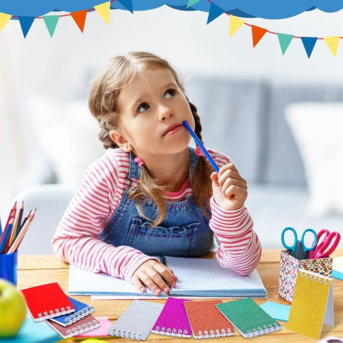 Seajan 24 Pcs Glitter Mini Spiral Notepads for Kids Party Favors Small Prism Notebooks 3.9 x 2.4 Inch Colorful Flash Memo Pads for Girls and Boys Birthday Gift Classroom Rewards 20 Pages Each