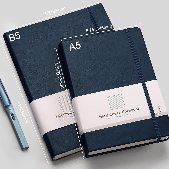 AHGXG Lined Journal Notebook, 320 Numbered Pages, B5 (7.6'' X 10'') | Leather Journal for Women, 100gsm Thick College Ruled Paper, Softcover Journal for Writing Work School (Dark Blue)