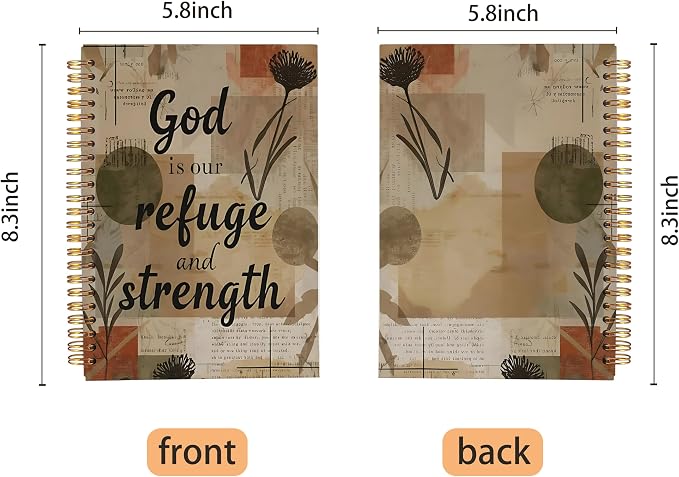 Ecezatik Abstract Boho Christian Notebook Journal, God Is Our Refuge and Strength Bible Verse Notebook, Christian Gifts for Women, Vintage Religious Spiral Journal 5.5x8.3 Inch