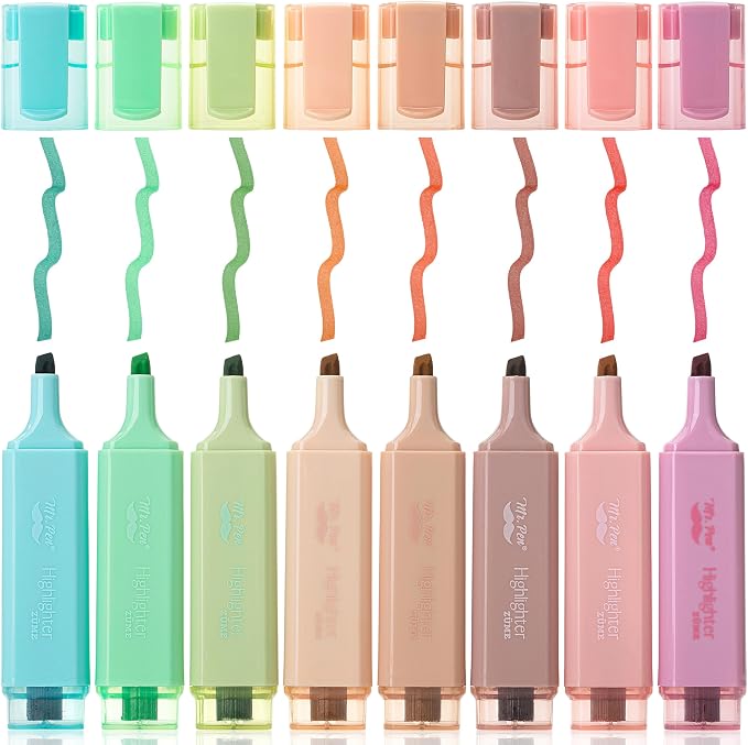 Mr. Pen- Highlighters, 8 Pack, Vintage Colors | Highlighters with Firm Chisel Tip, Quick Dry & Non-Toxic, No Bleed on Standard Paper, Ideal for Highlighting, Underlining