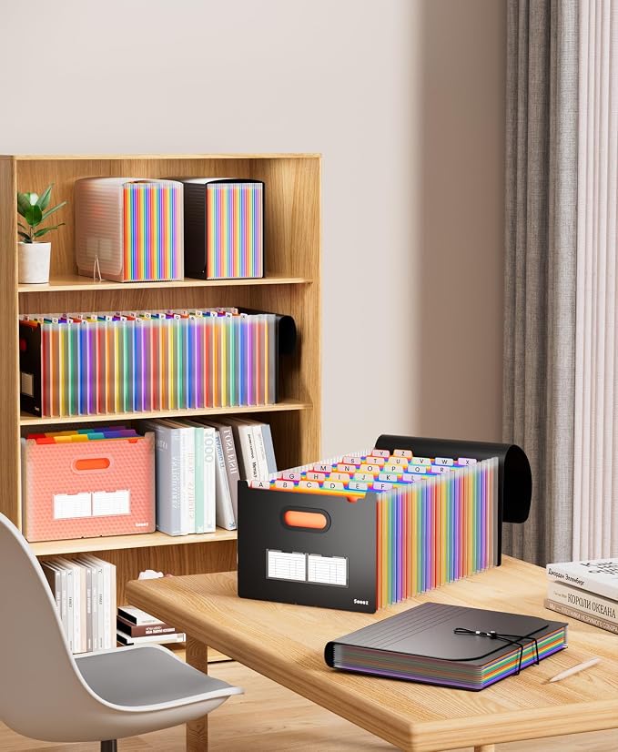 Sooez 26-Pocket Accordion File Organizer, Upgraded Expanding File Folder with A-Z Tabs, Premium Bill Tax Receipt Document Organizer Storage for Letter/A4 Size Paper, School Office & Home, Black