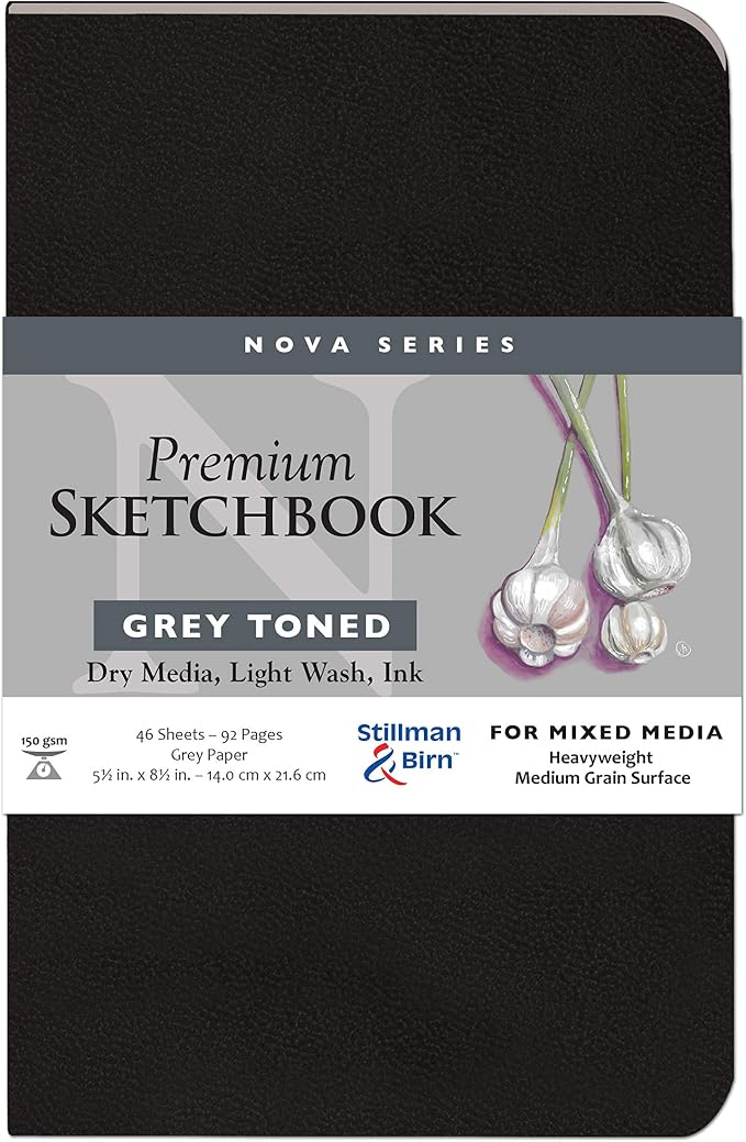 Stillman & Birn Nova Series Grey Softcover Sketchbook, 5.5" x 8.5", 150 GSM (Heavyweight), Grey Paper, Medium Grain Surface