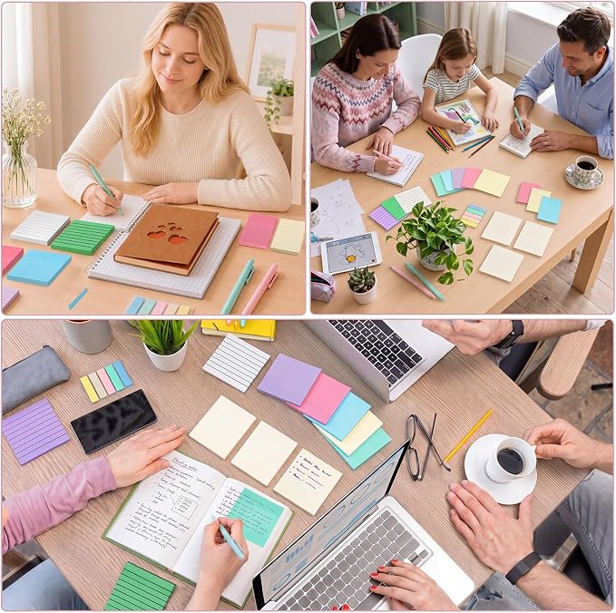 Eaasty 800 Sheets Transparent Sticky Notes 15 Pads Pastel Clear Bible Sticky Notes with Lined with 2 Pens Colorful Waterproof Translucent Pet Tabs for Bible Study Books Annotation School Office