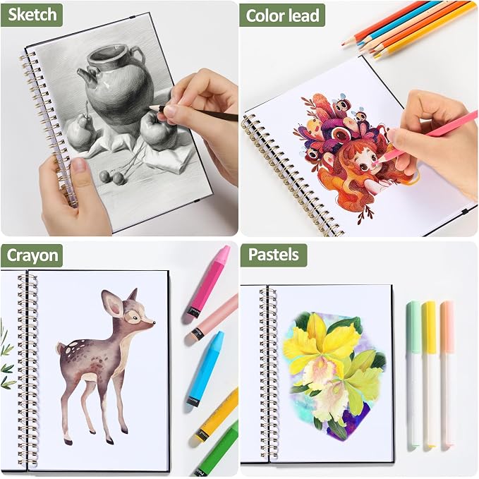 Forvencer 2 Pack Blank Spiral Notebook, 8"x 5.6"Hardcover Sketch Book, 100GSM Thick Paper, Art Sketchbook for Women & Adult, 100 pages / 50 Sheets Drawing Book Journal for School Office Drawing, Pink