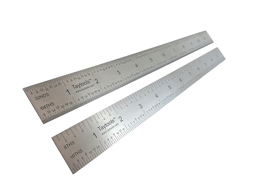 Taytools 12" Rigid Machinist Rule Ruler Hardened Spring Steel 4R Graduations in 1/8", 1/16", 1/32" and 1/64" MRSAE-12