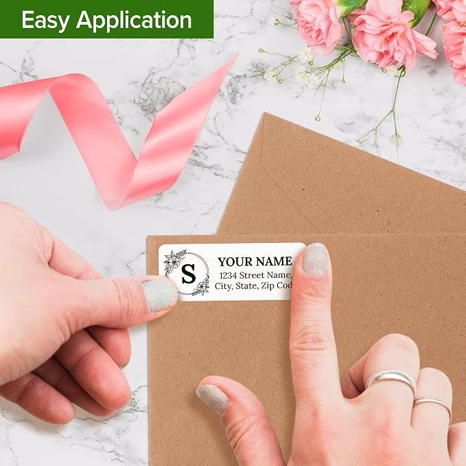 Personalized Return Address Labels, Custom Address Stickers and Name Mailing Labels Circle Flowers for Envelopes, 1x2.6 Inches, Flat Sheet of 60-1200 Made in USA by My Sign Center - Monogram 1