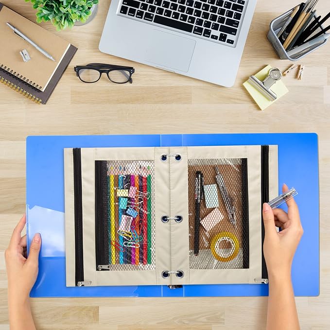 20 Pack Beige Pencil Pouch for 3 Ring Binder with Zipper, Classroom Pencil Case for Storing School Supplies