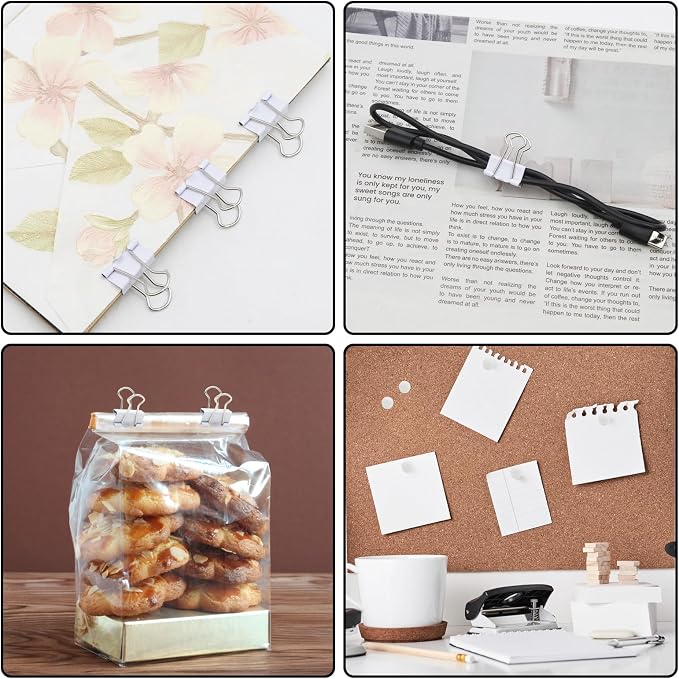 Office Supplies Set, Paper Clips, Push Pins and Binder Clips Set with Box for Office, School and Home(White)
