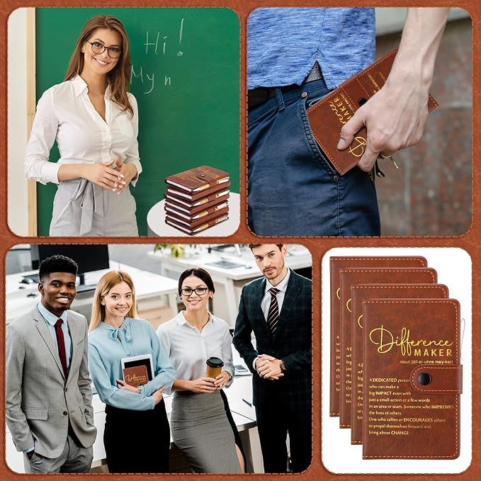 Honoson 10 Sets Difference Maker Employee Appreciation Inspirational A5 Leather Journal Motivational Notebook with Pen Thank You Gift for Pharmacist Neonatal Nurses Vet Tech Affirmation Gifts