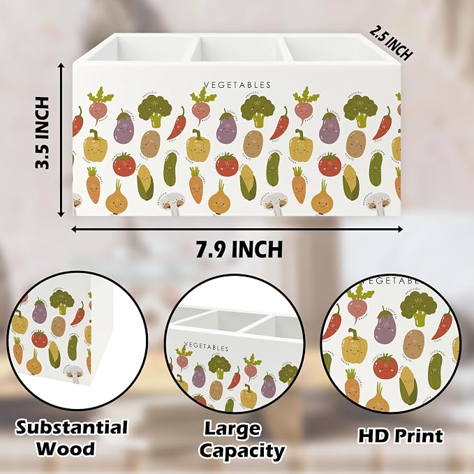 Boho Classroom Pen Pencil Holder Organizer for Desk, Vegetables Educational Wooden Box Signs Decorations for Kids Boys Girls Room Bedroom Classroom Bedroom Desk Tabletop, Kids Room Decor