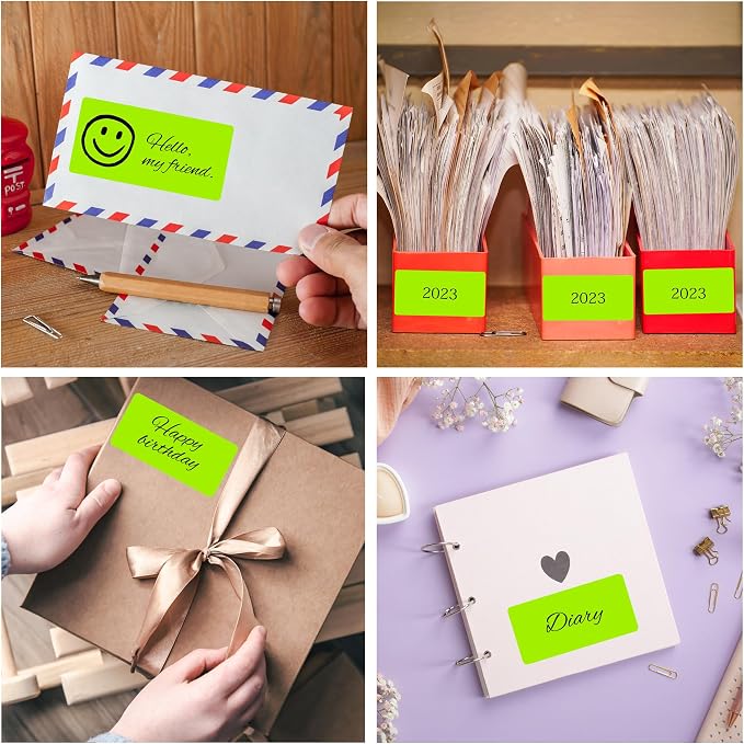 L LIKED 300 Fluorescent Green Labels, 2"X4" Neon Colored Labels Handwritten or Inkjet/Laser Print for Shipping Envelopes & Small Packages - 30 Sheets