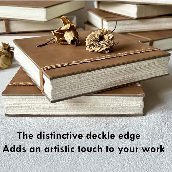 tumuarta Deckle Edge Paper Sketchbook, 92 LB, 150 GSM, 80 Sheets Mixed Media Paper, Acid Free, Handmade Vintage Journal Hardbound Drawing Book for Pencil, Ink, Markers, Acrylic and More (5.5" X 8.5")