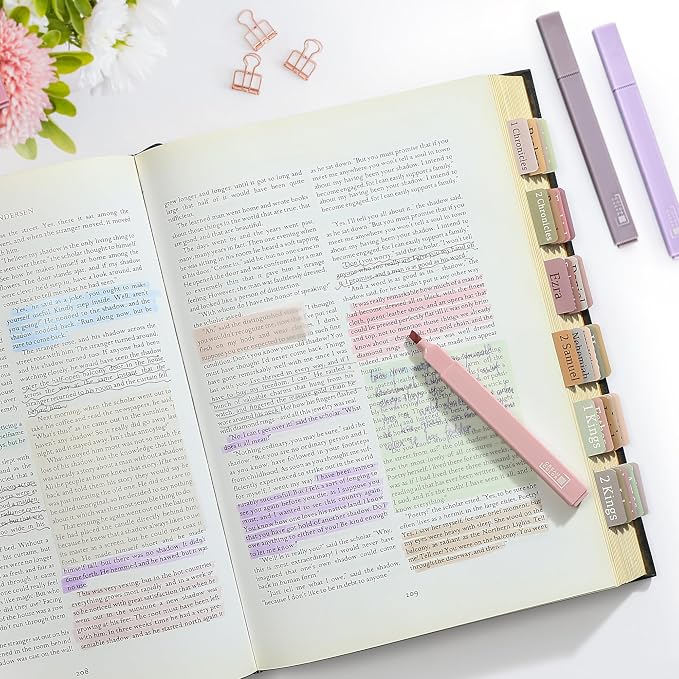 DazSpirit Bible Journaling Kit, Bible Study Supplies Set for Women & Men | 12 Pastel No Bleed Highlighters and 5 Black Pens & Laminated Tabs, Bible Essentials, Christian Gifts
