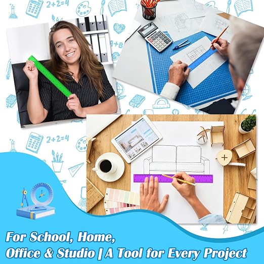 36 Pack 12 Inch Multicolor Plastic Rulers Bulk, Transparent Metric Rulers with Centimeters and Inches, Straight Measuring Rulers for Back to School, Kids Classroom School Office Home Supplies