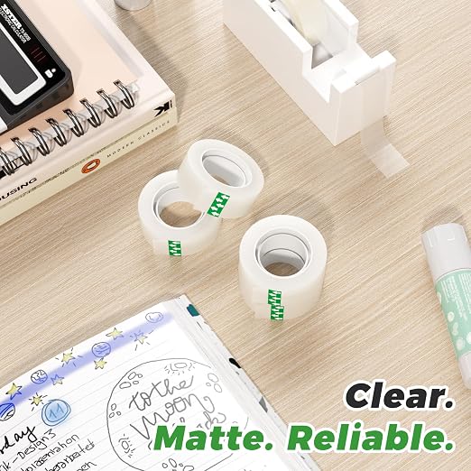 SWRT Invisible Tape Refills, 12 Rolls, 3/4 in x 800 in, Matte Finish | Blends into Paper; Easy to Write On; Neat Paper Repairs; Quick Label Fixes; Fits Tape Dispensers; Office, School, Home