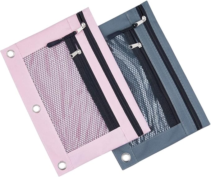 AHOME 3 Ring Binder Pencil Pouchs, Zippered Pencil Pouch Double Pocket Pencil Pouch 3 Ring with Clear Window