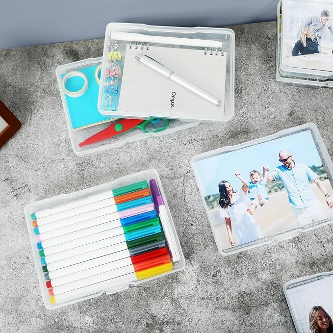12 Pcs Photo Storage Box 5 x 7 Inches, Photo Organizers and Storage | Clear, Acid-Free Photo Storage Container, Stackable Craft Keeper for Photos, Cards, Stamps, Scrapbooking, Office Supplies etc