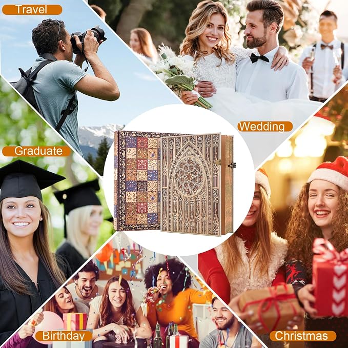 Retro 3D Hot Stamping Gothic Dome Patterned Cover Notebook,Contains 96 Sheets/192 Blank Lines Lined Journal,With Envelope Pocket Journal,Suitable As A Notebook,Travel Diary,Wedding Anniversary.
