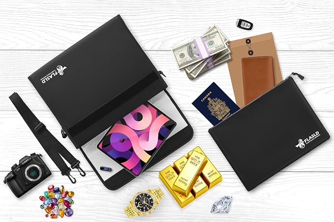 FLASLD Fireproof Document Money Bags, Large Fireproof Wallet Pouch, Safe Bag for Cash, Valuables & Passport, with Silicone Coating & Zipper Closure (Pouch-15x11”)