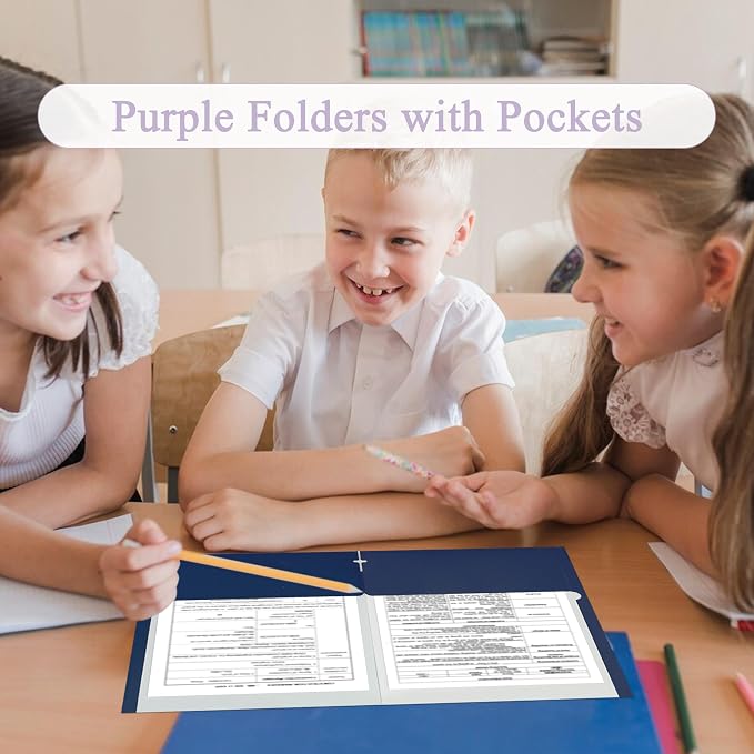 Zzrywuty File folders with Pockets,Navy Blue Two folders for documents,100 Pack Paper Folders with Card Slot,Letter Size,School Students,Business,Home and Office Workers