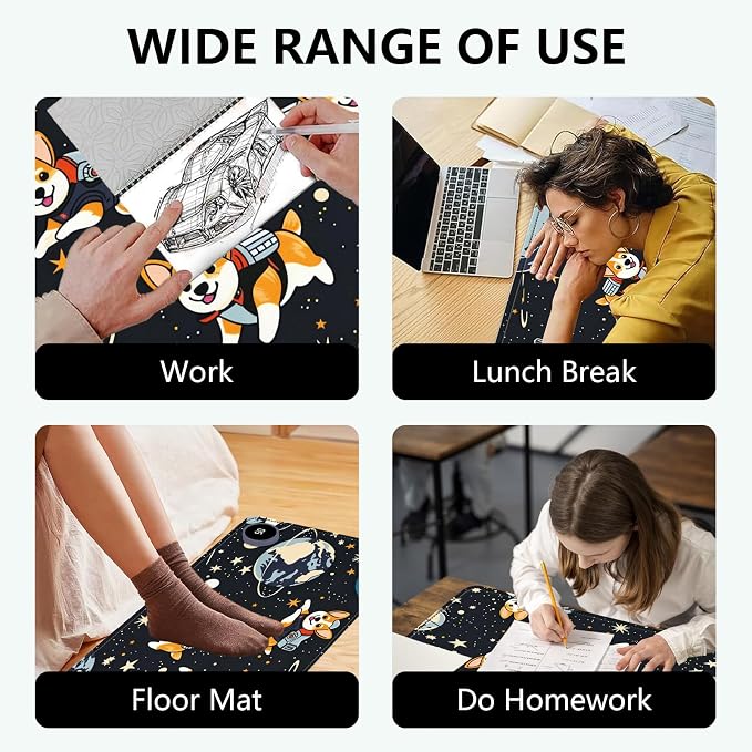 Heated Mouse Pad with 3 Levels Heated & 3 Hours Auto Shut-Off Mouse Pad for Warming Hands in Office Home, 23.6" x 14.2"Large Safe Desk Mat Hand Warmer,Starry Sky Dog