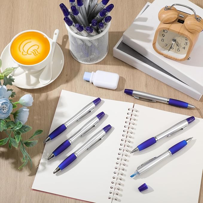 Colarr 30 Pcs Highlighter with Ballpoint Pen Combo Chisel Tips Pen Highlighter Combo for Student Office Writing Coloring Underlining Highlighting(Blue)