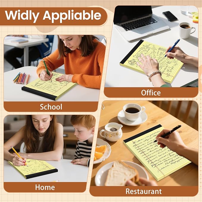 Legal Pads 8.5 X11, Narrow Ruled Notepads, 6 Pack, 50 Sheet/Pad | Yellow Legal Pads, Tear Off Notepad, Perforated Writing Pad, Notebook Paper College Ruled, Notepads For Office Home School