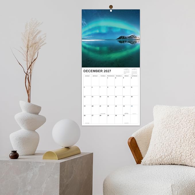 2026-2027 Calendar - 18-Month Wall Calendar 2026-2027 from Jul. 2026 - Dec. 2027, Wall Calendar 12" x 24"(open), Calendars with Unruled Blocks, Holidays, Thick Paper for Organizing & Planning - Northern Lights