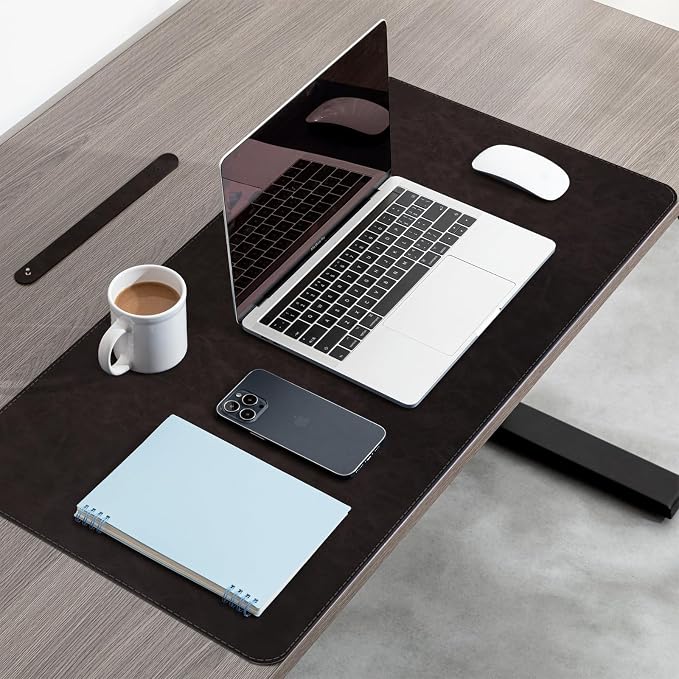 CHEERYGOO Leather Desk Pad Protector, Mouse Pad, Office Desk Mat, Non-Slip PU Leather Desk Blotter, Laptop Desk Pad, Waterproof Desk Writing Pad for Office and Home 36"x17" XL Black