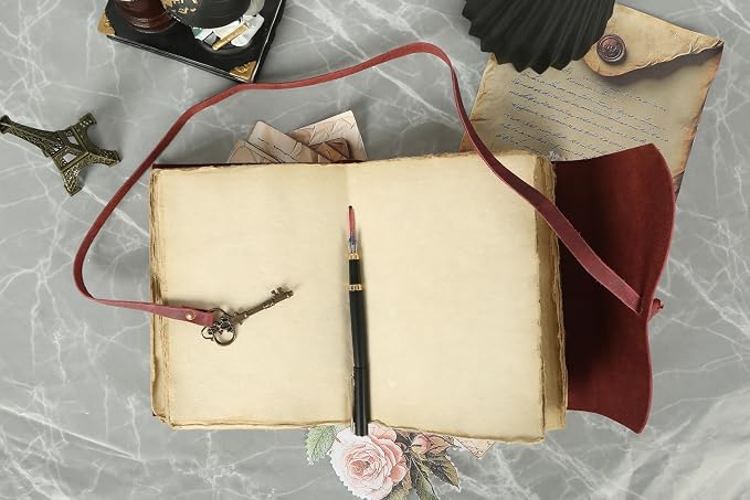 Leather Journal with Unlined Deckle Edge Paper 8x6 inch and Vintage Key | Handmade Writing Notebook Diary | Bound Daily Notepad for Men & Women Medium, Sketch/Writing pad for Artists