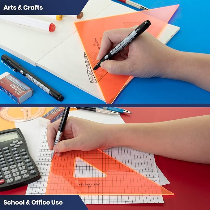 Pacific Arc Drafting Triangle, 12-inch, 45/90 Degrees, Fluorescent Orange