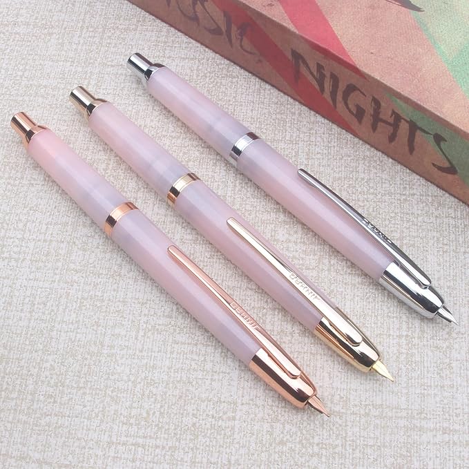JINHAO 20 Pink Gold Clip Press Fountain Pen Retractable Nib Ink Pen with Converter Stationery School Supplies