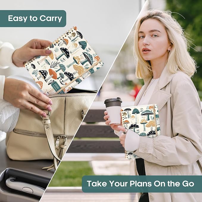 Academic Planner 2026-2027, Weekly and Monthly Calendar Book, July 2026 – June 2027, Hardcover Planner with Tabs, Perfect for Teachers, Students, Women & Men, A5 (6.4" x 8.5") - Mushrooms Grovel