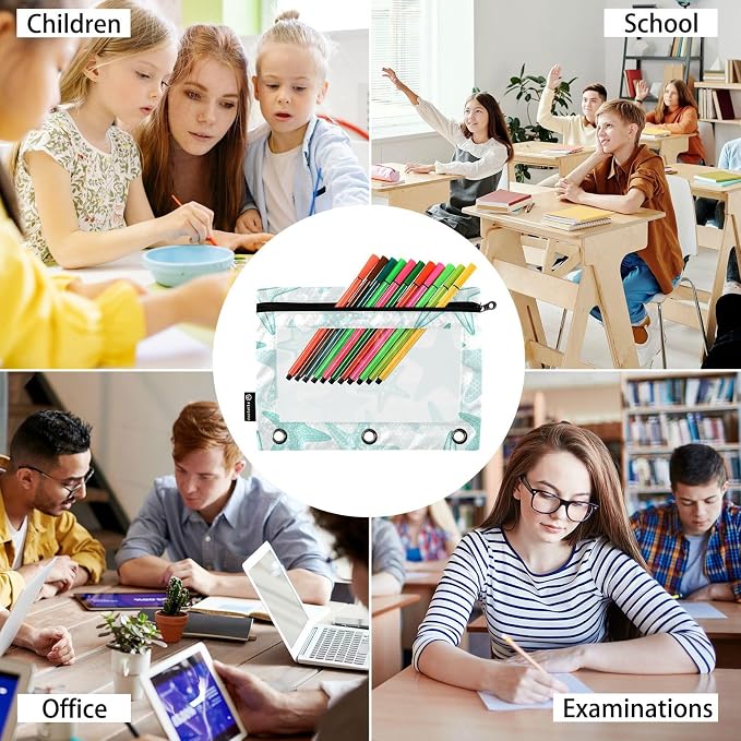 Gredecor Binder Pencil Pouch 3 Ring Starfish Monochrome Zipper Pencil Pouches Case 2 Pack Clear Binder Organizer for School Office