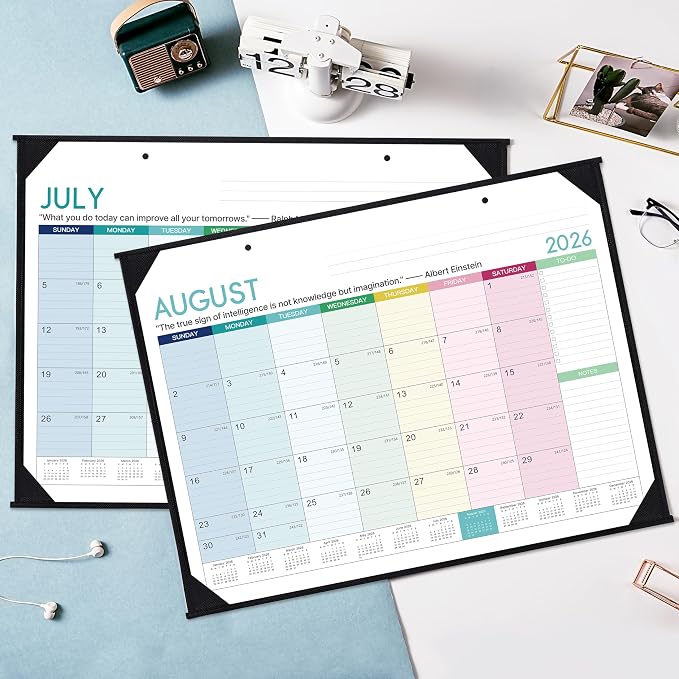 Desk Calendar 2026-2027 -18 Monthly Large Desk Calendar 2026-2027, 22" x 17", Jul. 2026 - Dec. 2027, Corner Protector, Large Ruled Blocks - Colorful Lump