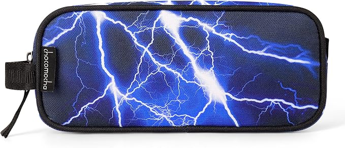 Choco Mocha Kids Pencil Case for Boys, Soft Zipper Pencil Pouch for Boys, Kids Pencil Case for School Lightning Pencil Bag for Toddler Boy, Blue