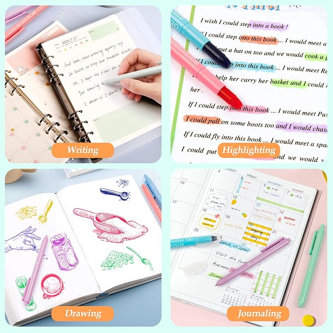 Bible Highlighters and Pens, 22 Pack Journaling Kit, 12 Colors Gel Highlighters and 10 Colors Ballpoint Pens with a storage bag, Bible Markers No Bleed Through by Shuttle Art