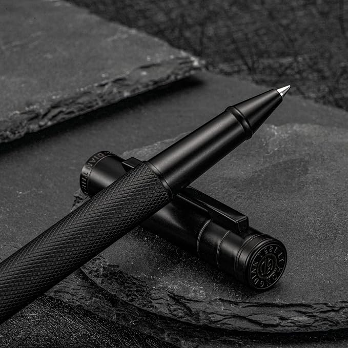 Hongdian Matte Black Forest Rollerball Pen with Schmidt Black Ink Refill, Classic Design with Metal Case for Business Signature