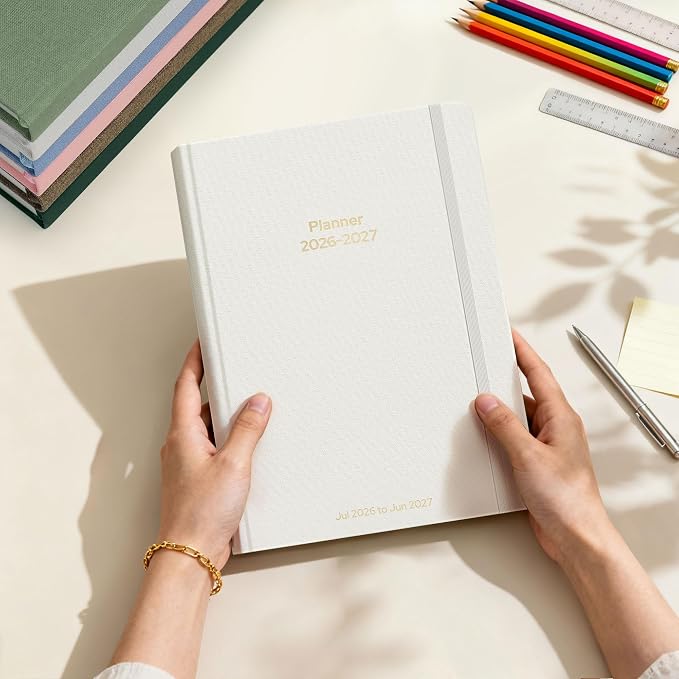 Planner 2026-2027 Monthly and Weekly Academic Planner July 2026 - June 2027, Linen Hardcover Agenda 2026-2027 Calendar Daily Planner for Student Teacher with Monthly Tabs, 6" x 8.3", Elegant Ivory